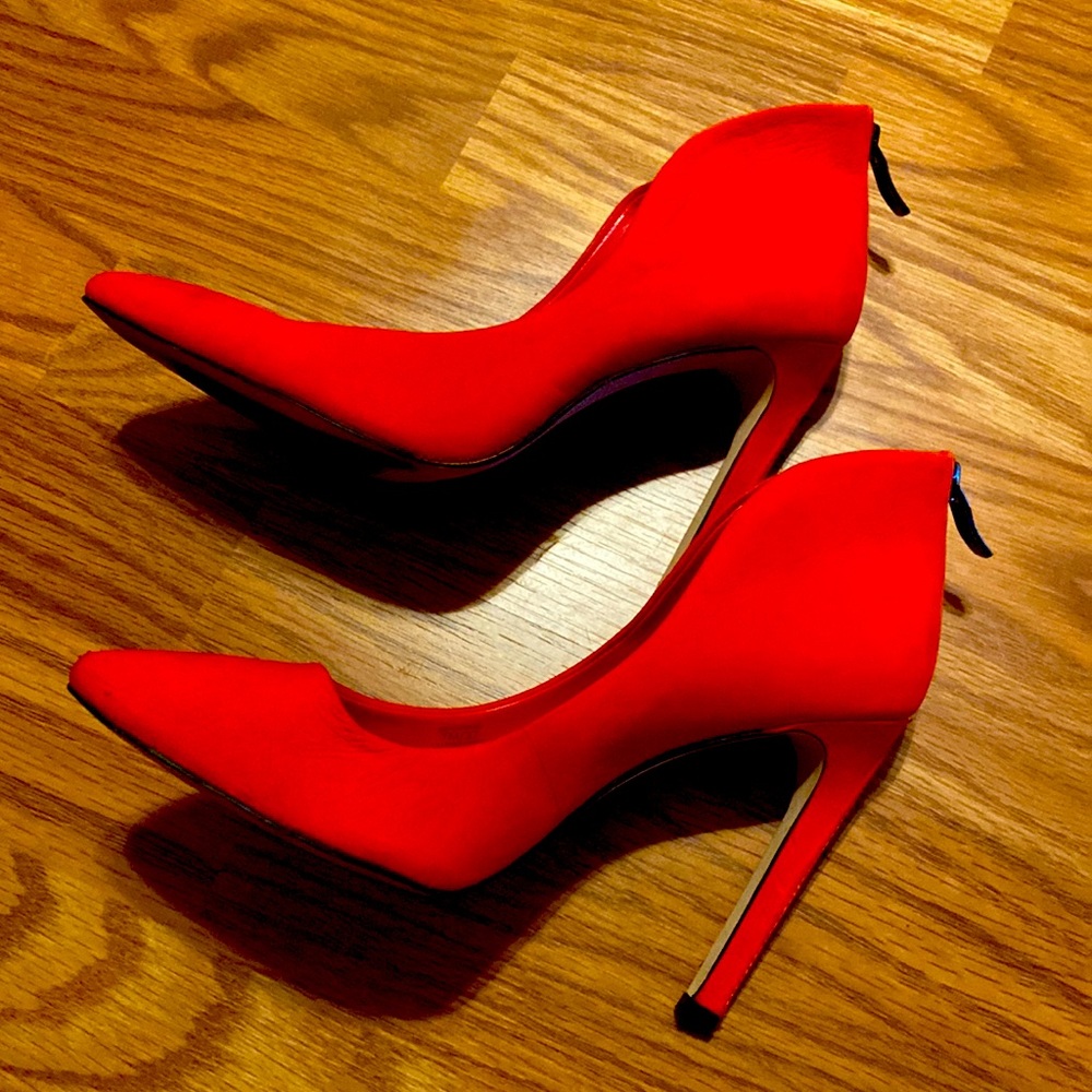 BCBG burnt orange heels with zipper all the way down back end